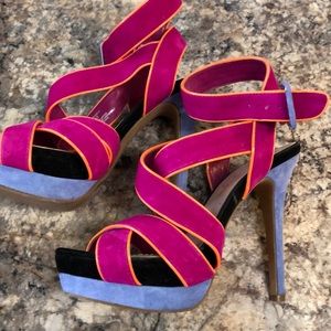 Jessica Simpson, sz 7, hot pink heel sandals, lthr